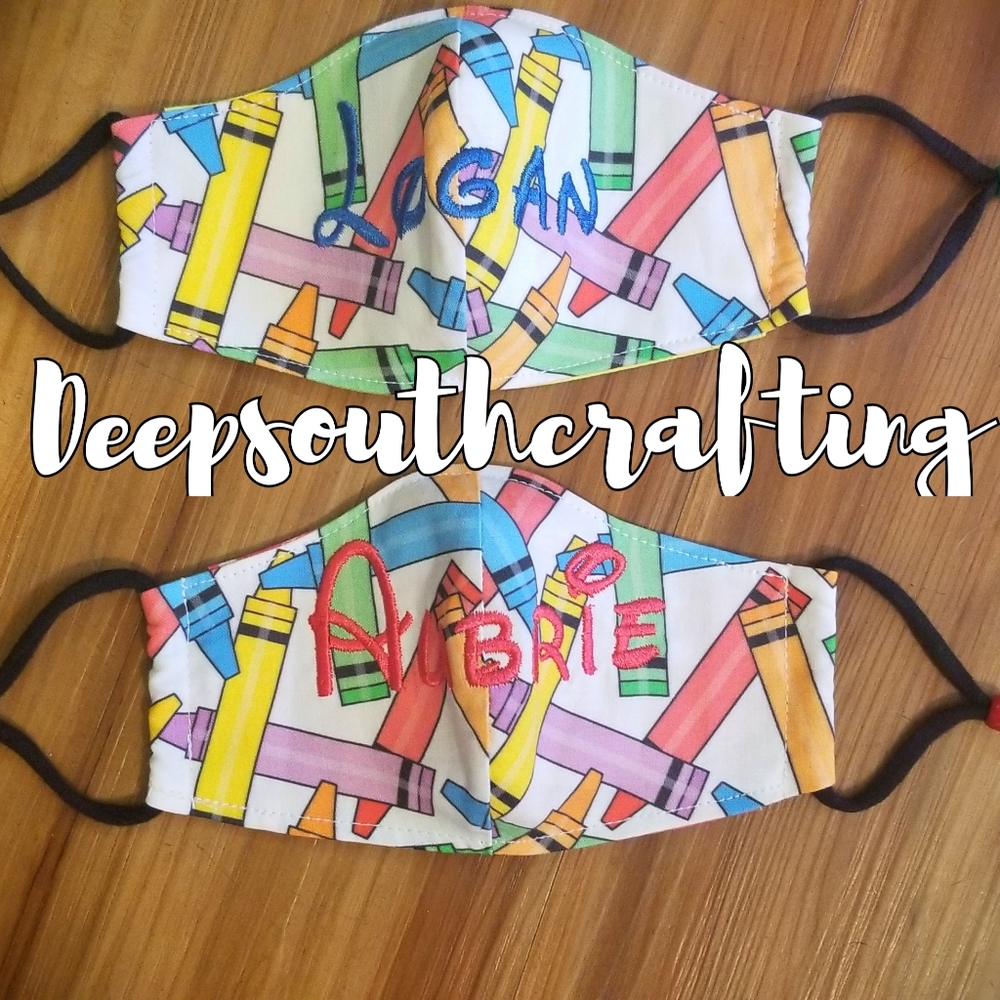 Back to school crayon face mask embroidery adjust